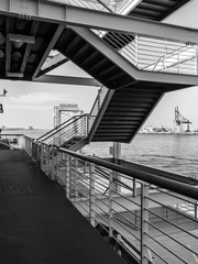 Black and white stairs with shadows and light abstract view