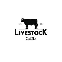 Farm Industry logo design cow cattle simple fun black vintage template