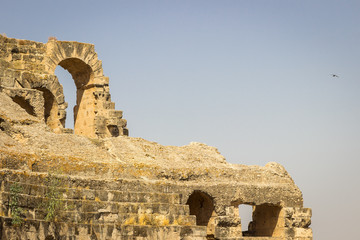 Impressive ancient Roman amphitheater El Jem in Tunisia, Africa,  World Heritage Site, one of the biggest in the world still standing after recent terrorist attack 