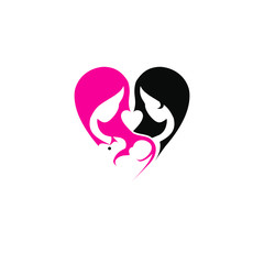 baby care logo women mom vector in love shape for design inspiration