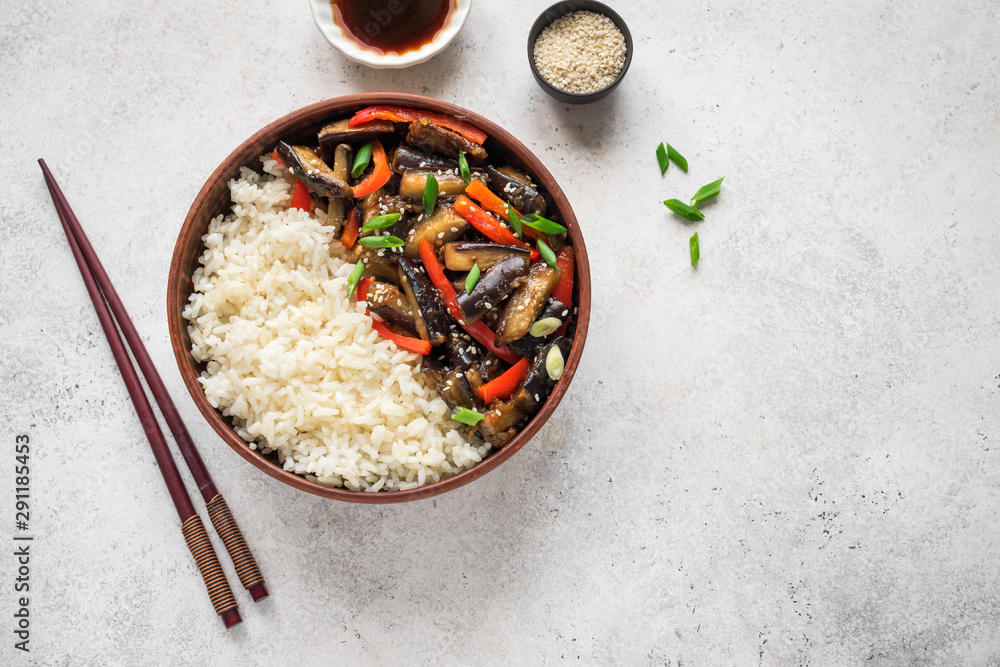 Wall mural stir fried eggplant and bell pepper