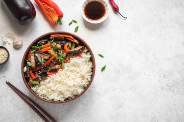 Stir fried eggplant and bell pepper