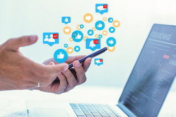 using smart phone,Social media concept