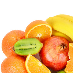 Set of fruits isolated on white background. Healthy food. Free space for text.