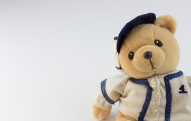 Teddy bear athlete in a baseball cap - toy. template for your postcard design, greetings, ads.