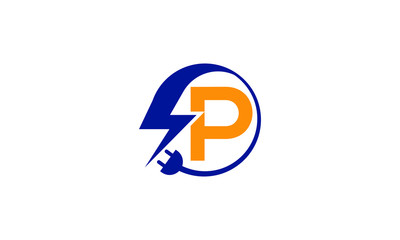 Electrical sign with the letter P,  Electricity Logo, electric logo and icon Vector design Template.Lightning Icon in Vector. Lightning Logo, Power Energy Logo Design Element, 