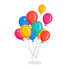 Bunch of helium balloon, flying air balls  isolated on white background. Happy birthday, holiday concept. Party decoration. Vector cartoon design