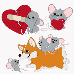 ОсновныMice with a heart. A broken-hearted mouse. Mice ride on the dog.е RGB