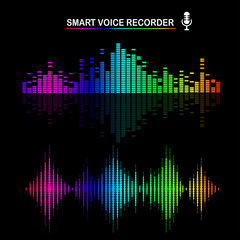 Sound audio wave from equalizer. Music frequency in color spectrum. Vector flat design