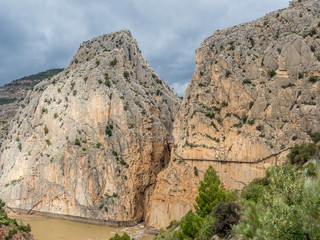 Walkways and  cliffs of Caminito del Rey, .Malaga, Andalusia, Spain.April 24 2019