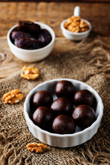 Dates walnuts chocolate raw balls