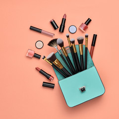 Fashion Cosmetic Makeup Flat lay for autumn Beauty