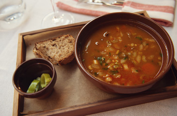 Traditional Hungarian hot goulash soup