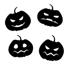 Modern vector illustration of Halloween Pumpkins. Set of black pumkins, isolation on white background