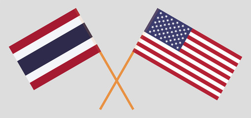 Thailand and the USA. Crossed Thai and United States of America flags