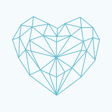 Polygon heart, blue, vector illustration