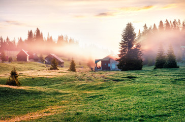 Exciting summer sunrise in Durmitor Nacionalni Park. Fabulous morning view of Kovachka Dolina village, Montenegro, Europe. Beautiful world of Mediterranean countries. Traveling concept background. © Andrew Mayovskyy