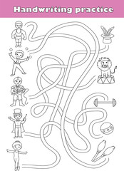 Cartoon Illustration of Paths or Maze Puzzle Activity with Characters Coloring Page