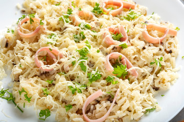 Risotto with mushrooms, ham and cheese