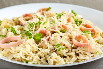 Risotto with mushrooms, ham and cheese