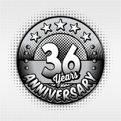 36th anniversary logo. Thirty-six years celebrating anniversary logo. Vector and illustrations. 