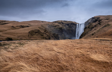 Skogafoss waterfall in Iceland in Winter.