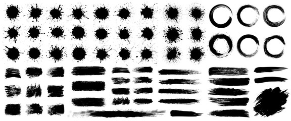 Set different splash, collection brush strokes – stock vector