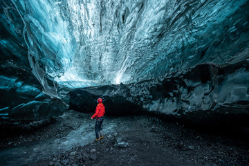 Inside an glacier ice cave in Iceland