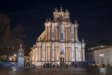 Fototapeta na wymiar Church of the Assumption of the Virgin Mary and of St. Joseph known as the Carmelite Church at night.