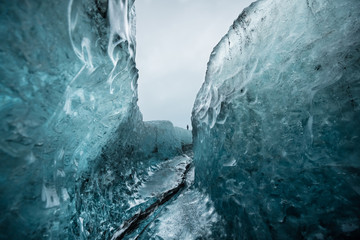 Inside a glacier ice cave in Iceland