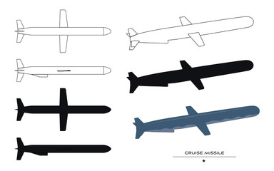 Set of silhouettes of cruise missile.