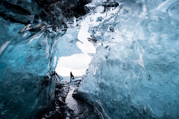 Inside a glacier ice cave in Iceland