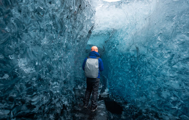 Inside a glacier ice cave in Iceland