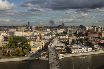 op view on the historical city centre and Moscow river from the panoramic platform of the temple of Christ the Savior in Moscow Russia