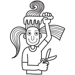 vector icon for hair: straightening, dyeing, hairstyle, curling, haircut, hair treatment, styling, care, equipment. Line style