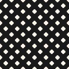 Black and white vector seamless pattern with rounded crosses, floral shapes