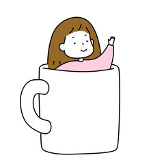 Cute girl in pink sitting in a mug
