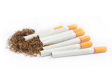 Cigarette and tobacco isolated on white background