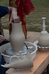 the man making vase with mud for pottery art concept.