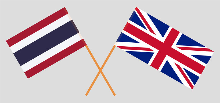 Thailand and the UK. Crossed Thai and British flags