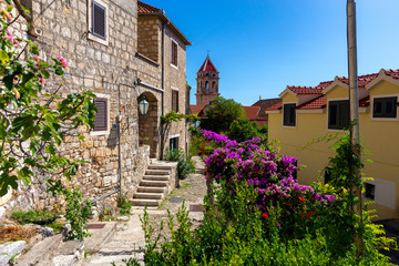 Old street in Omis city on a sunny day.