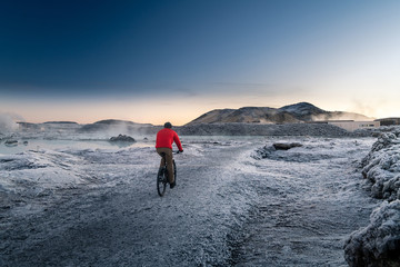 Obraz premium Beautiful landscape and sunset near Blue lagoon hot spring spa in Iceland
