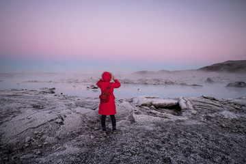 Obraz premium Beautiful landscape and sunset near Blue lagoon hot spring spa in Iceland