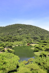 Fototapeta na wymiar 栗林公園 芙蓉峰から見た北湖 (香川)