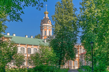 Metropolitan garden and Feodorovskaya Church, part of the Saint Alexander Nevsky Lavra in Saint...