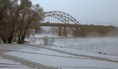 Winter landscape with snow covered tree branches
