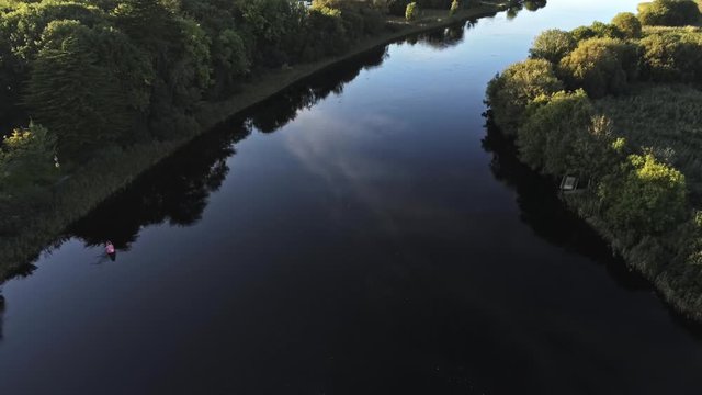 4k Aerial view of Corrib river at sunset, Galway,Ireland