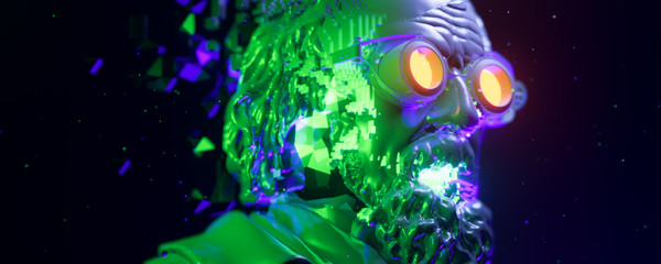 Abstract portrait of a steampunk cyberpunk character. 3d illustration