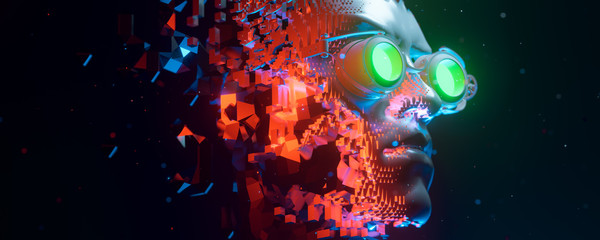 Abstract portrait of a steampunk cyberpunk character. 3d illustration