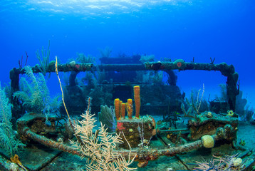 A shot of the stern section of the Doc Paulson. This is a sunken shipwreck in Grand Cayman and is a popular sight for visiting divers and snorkelers